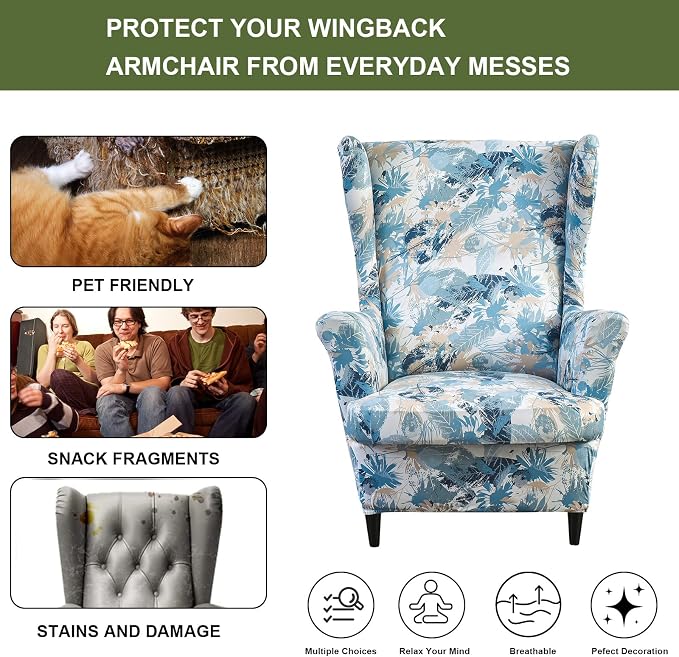 HAOYONG Wing Chair Slipcovers Printed Wingback Chair Covers 2 Pieces Wingback - Image 5