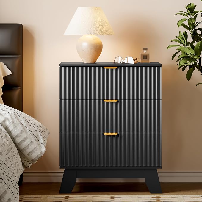 BORNOON Fluted 3 Drawer Dresser, 30.3" Tall Compact Modern Boho Chest of Drawers - Image 3