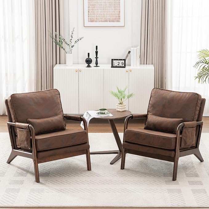 Mid Century Modern Chair Set of 2, Upholstered Lounge Arm Chair by Unknown