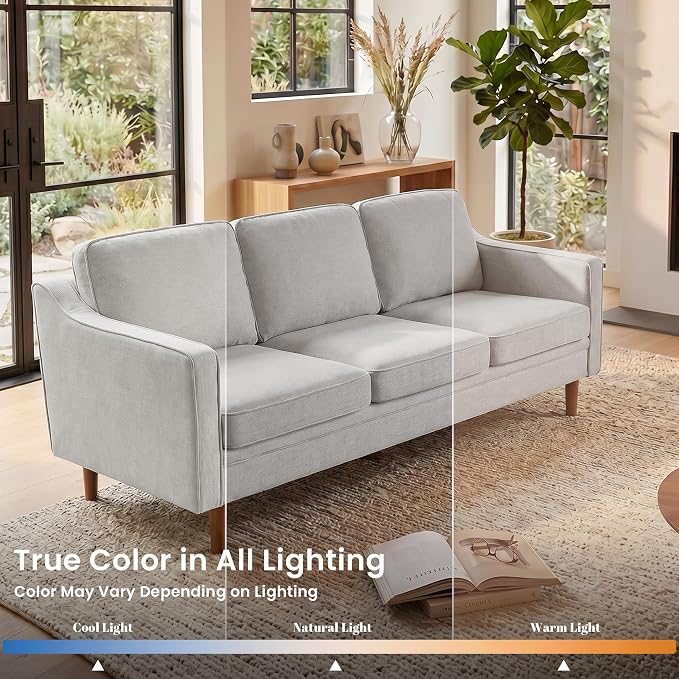 Kingfun 80" Chenille Sofa, 3 Seater Couch, Mid Century Modern Couches - Image 5