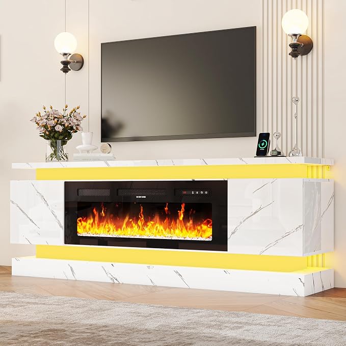 chartustriable 71IN LED TV Stands w/40 inch Fireplace Power Outlet - Image 6