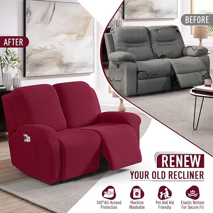 TAOCOCO Recliner Loveseat Slipcover, 6 Pieces Dual Recliner Sofa Covers - Image 4