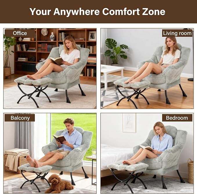 Welnow Lazy Chair with Ottoman, Modern Accent Chair with Armrests and a Side - Image 8