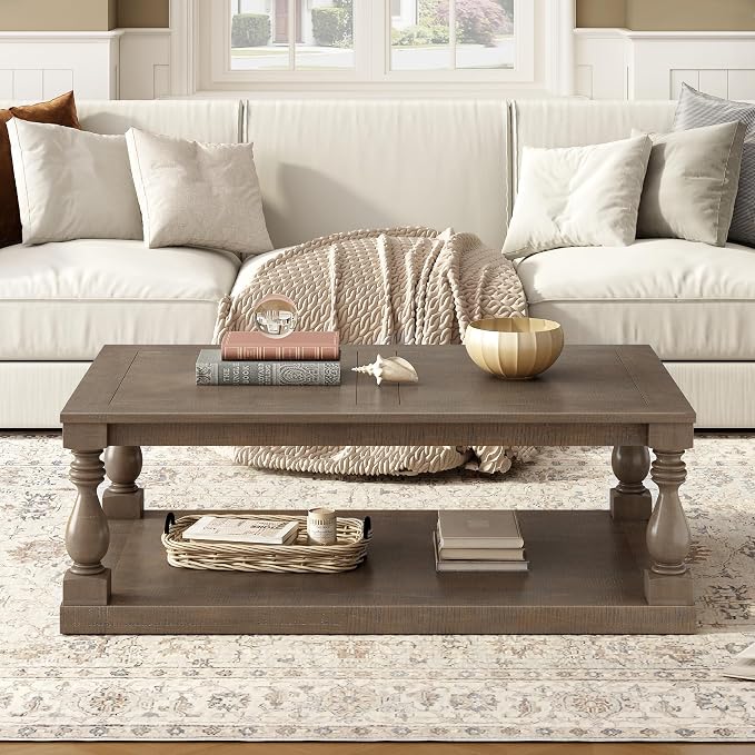 Merax Vintage Coffee Table Featuring Artistic Vase Column Legs and Luxurious - Image 3