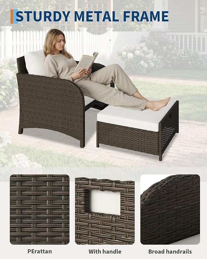 Garvee 5-Piece Outdoor Patio Conversation Set, PE Rattan Wicker Patio Furniture - Image 3