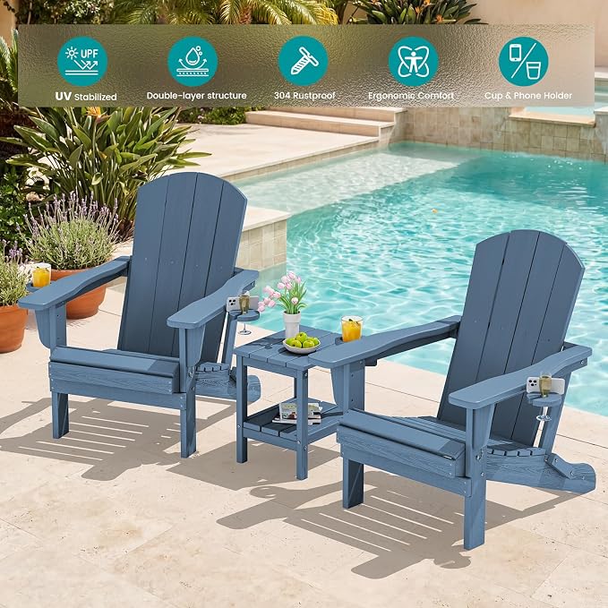 SERWALL Folding Adirondack Chair, HDPE Adirondack Chairs Set of 6, Plastic - Image 6