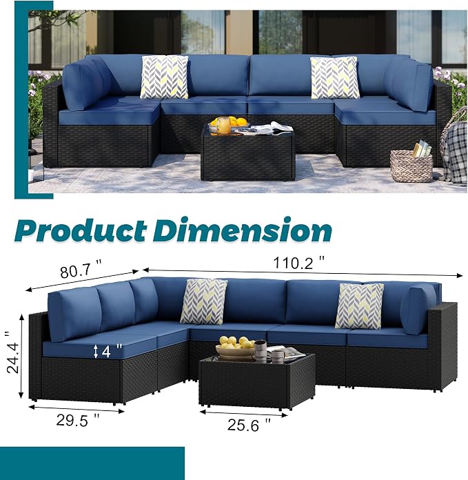 SUNLEI 7pcs Patio Conversation Sets Outdoor Furniture Sets, High Back - Image 2