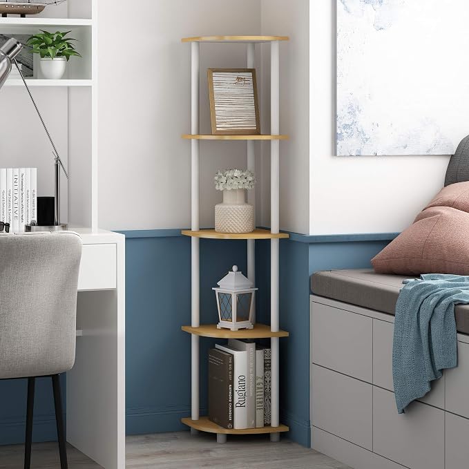Furinno TURN-N-TUBE Corner Shelf, 5-Tier Corner Bookshelf, Open Storage Shelves - Image 6