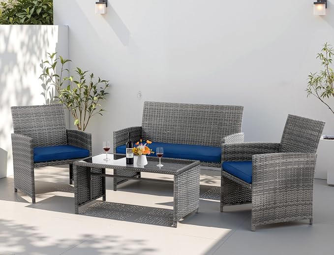 4 Piece Patio Ratten Set Outdoor Furniture Set Wicker Conversation Set by Shintenchi%7CFurnitureMadeforRealLife