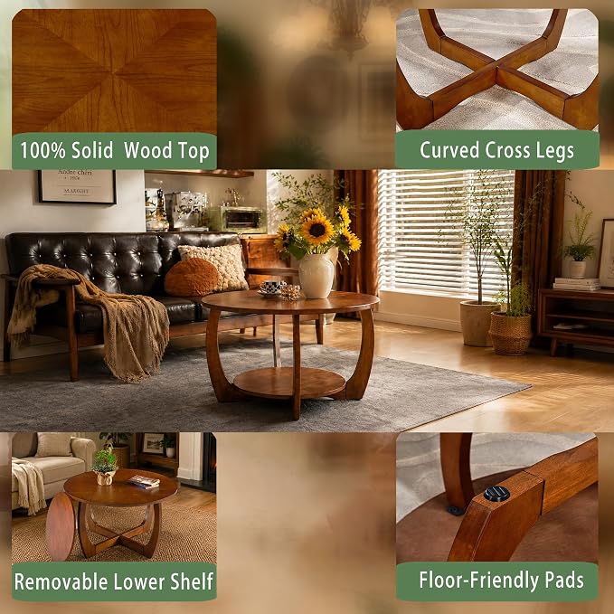 29.5" Round Coffee Table, 2-Tier Circle Coffee Table - Image 3