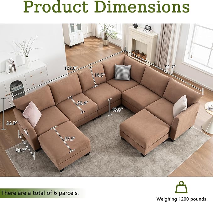 122.8" Large Sectional Couches for Living Room, 6 Seater L Shaped Modular - Image 2