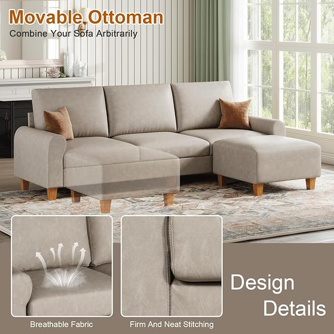 EASE MOOSE Large Seat Faux Leather L Shaped Sofa, Waterproof and - Image 6