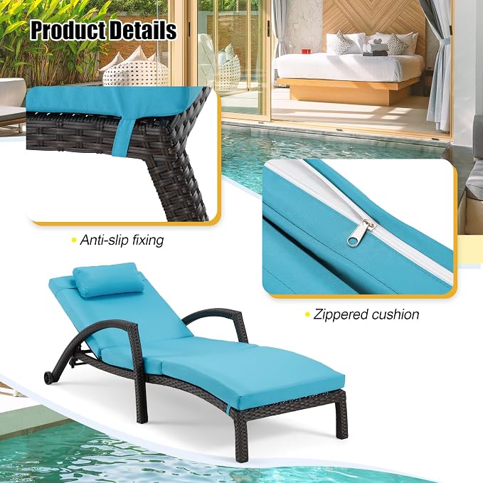 HOMREST Chaise Lounge Chairs Set of 4, PE Rattan Wicker Lounge Chair - Image 7