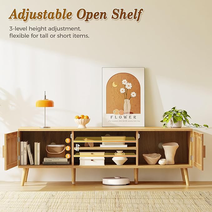 SUPERJARE Boho TV Stand for 65 Inch TV, Entertainment Center - Image 3