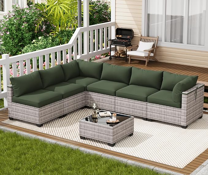 LOUVIXA 7 Piece Outdoor Patio Furniture Set, Outdoor Sectional Sofa, Wicker - Image 3