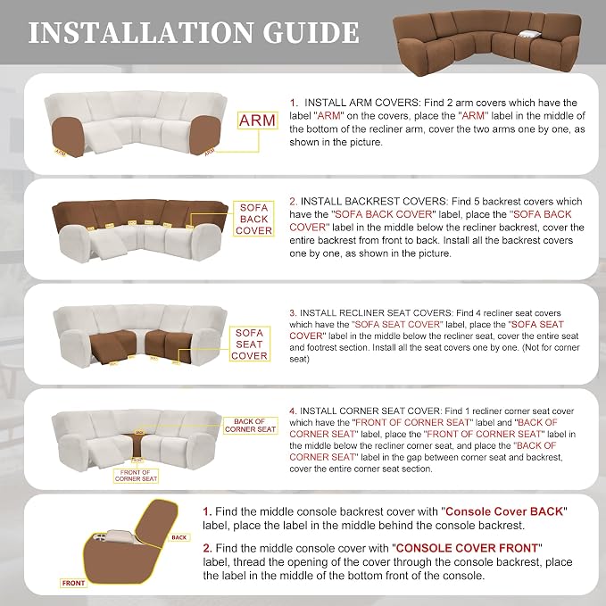100% Waterproof Sectional Recliner Couch Covers - Image 7