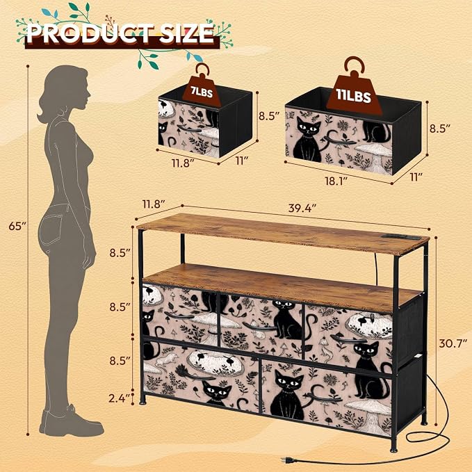 Dresser Seamless Gothic Featuring Graphic Mushrooms Black Cats - Image 3