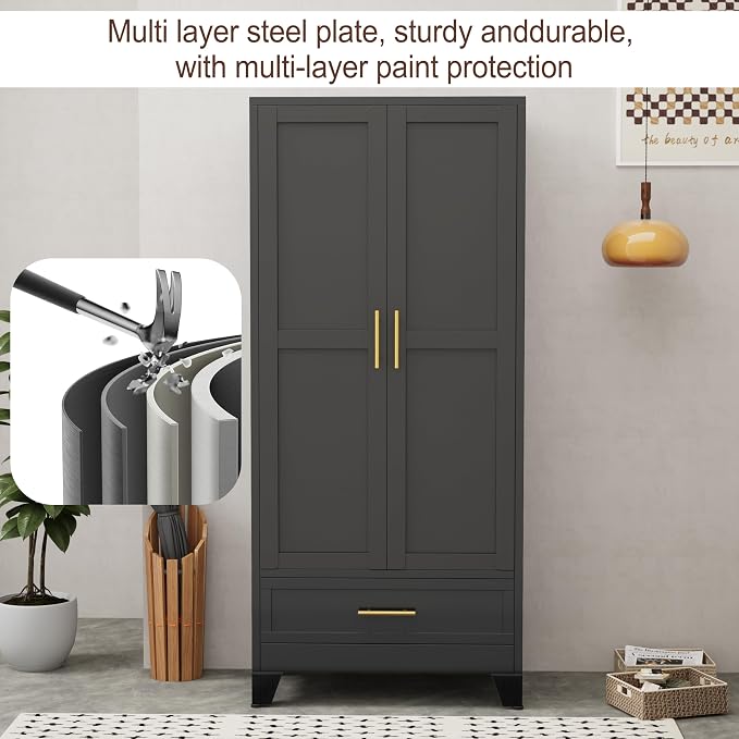 71"H Metal Tall Armoire Wardrobe Closet - Image 4