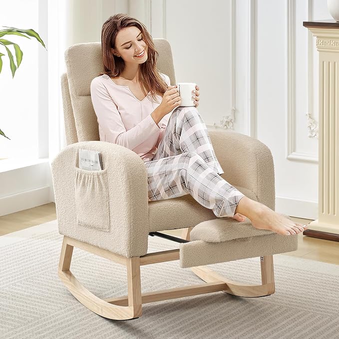Nursery Rocking Chair with Foot Rest, High Back Upholstered Glider Rocker Chair by Unknown