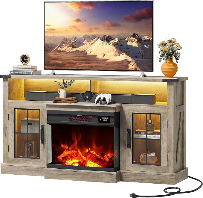 WLIVE 3-Sided Glass Electric Fireplace TV Stand - Image 9