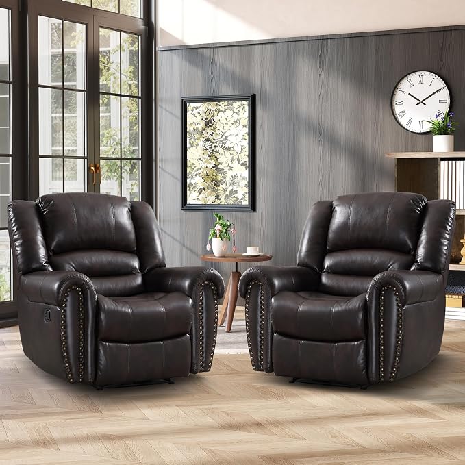 CANMOV Leather Recliner Chair Set of 2, Classic and Traditional Manual Recliner by CANMOV