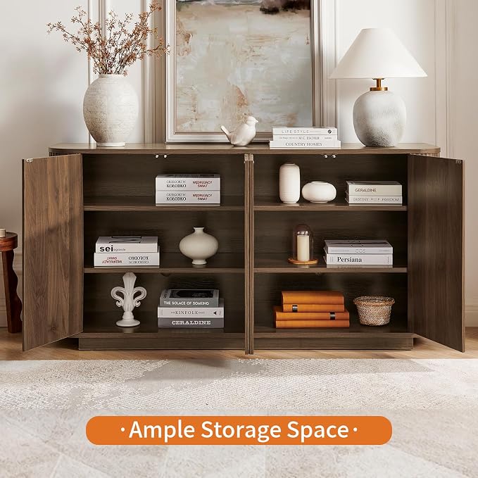 LKTART 64" Buffet Cabinet with Storage, Modern Fluted Accent Sideboard Media - Image 7