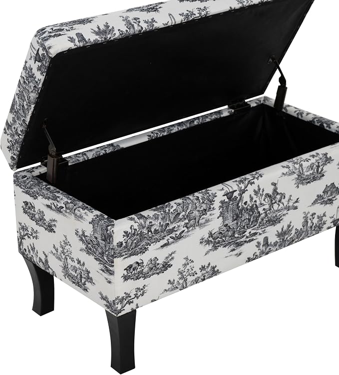 Linon Stephanie Black and White Toile Fully Upholstered Bench - Image 18