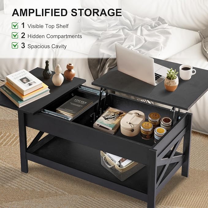 Lift Top Coffee Table with Storage, Small Coffee Table with Hidden Compartment - Image 4