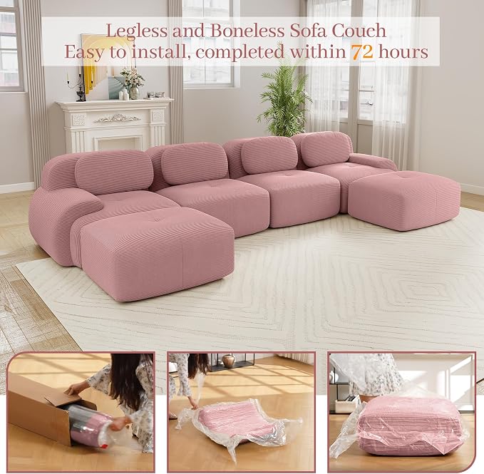 Boneless Sectional Couch, No Assembly Required, 152.7” U Shaped Modular Cloud - Image 9