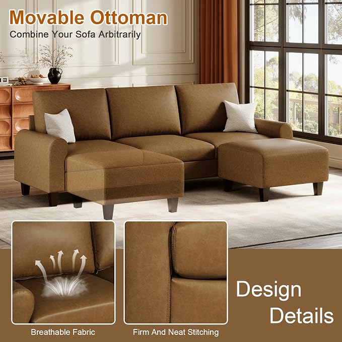 EASE MOOSE Large Seat Faux Leather L Shaped Sofa, Waterproof and - Image 6