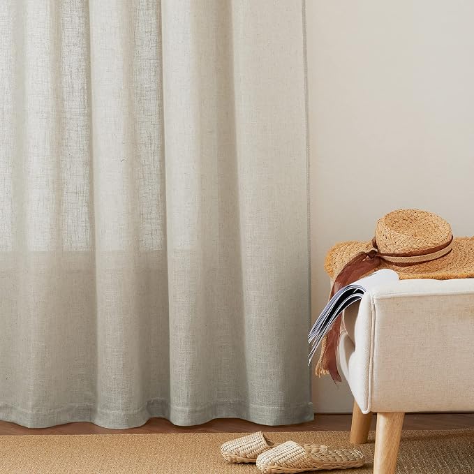 RYB HOME Sheer Linen Curtains, Small Light & Privacy Semi Translucent Curtains - Image 3