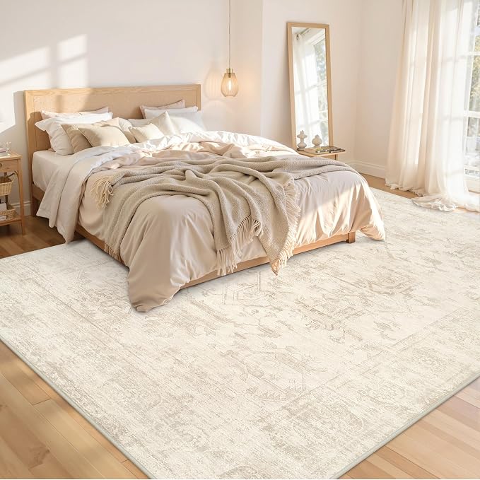 8x10 Area Rugs for Living Room: Vintage Boho Neutral Washable Rug Indoor Soft - Image 2