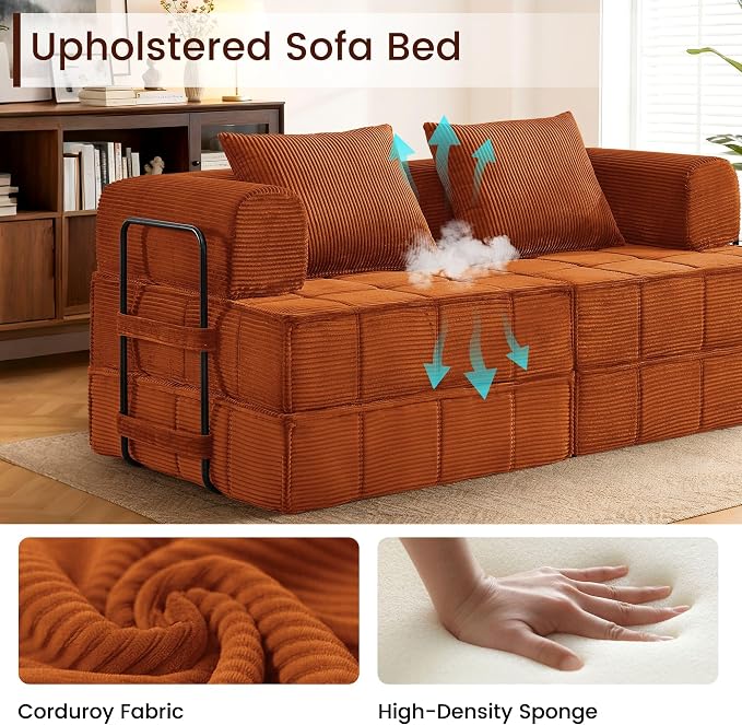 Korser Folding Convertible Sofa Bed, Corduroy Upholstered Boneless Couch - Image 6
