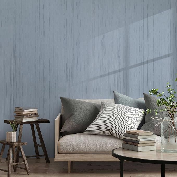 Grasscloth Peel and Stick Wallpaper Grey Blue 15.74" X 118.11" Fabric Textured - Image 5