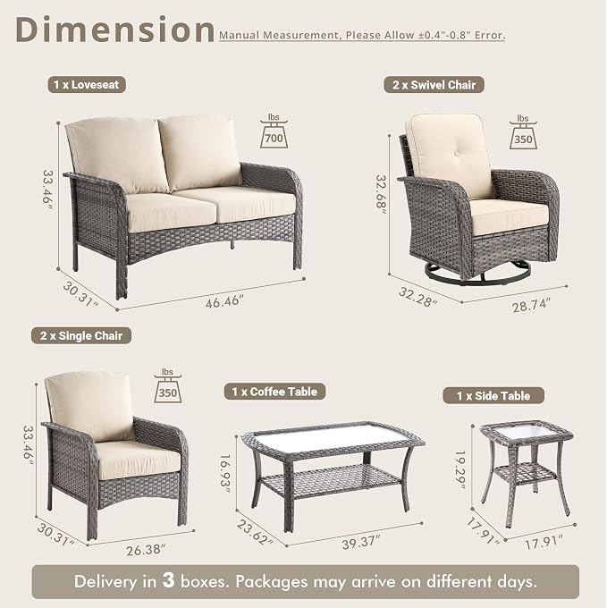 Weaxty 7 Pieces Patio Furniture Set, Wicker Outdoor Swivel Rocking Chairs - Image 2