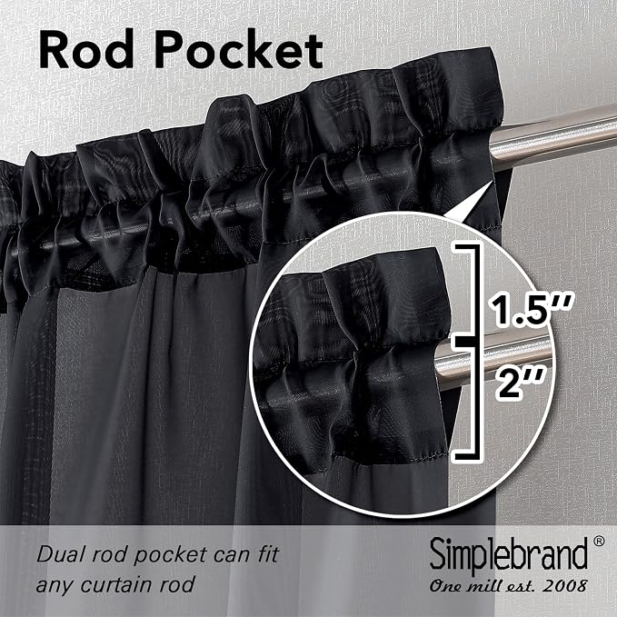 Simplebrand Black Sheer Curtains 84 Inches Long, Light Filtering Rod Pocket - Image 2