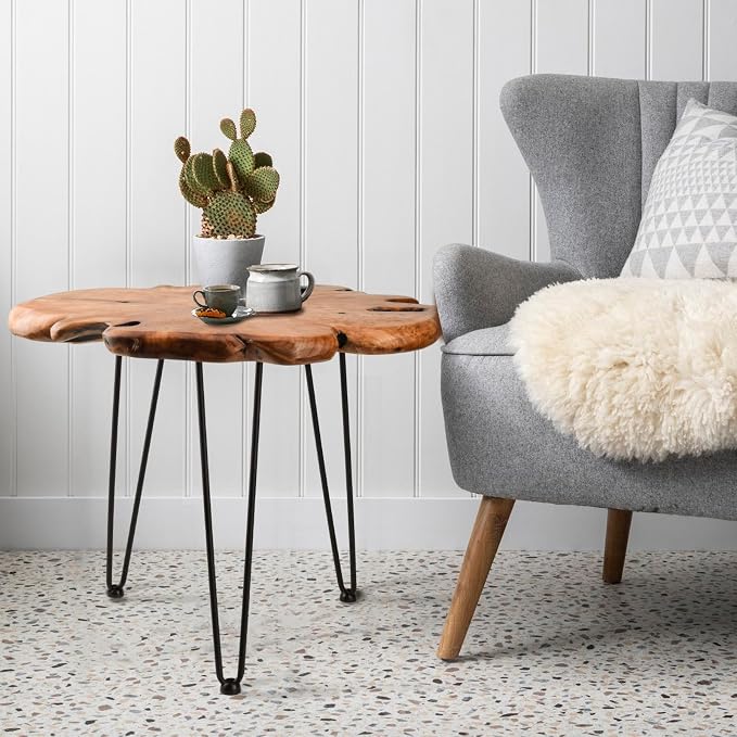23.6 Inch Live Edge Side Table, Wood Freeform Small End Table - Image 8