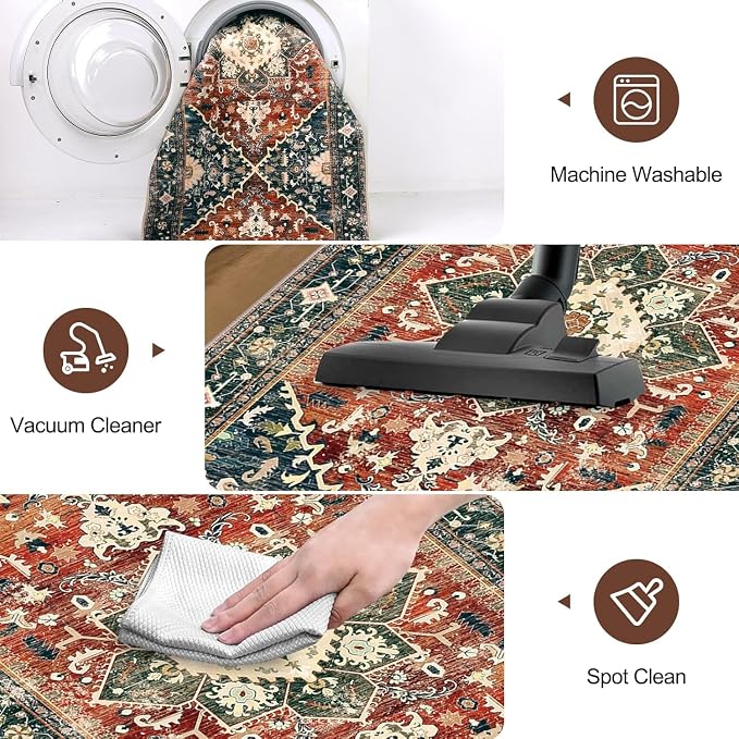 Yamaziot Washable Runner Rug, 3x6 Non-Slip Boho Vintage Hallway Rug - Image 6