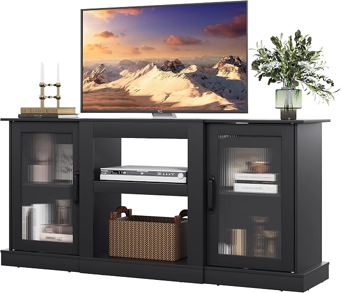 WLIVE Farmhouse TV Stand for 65 inch TV, Open Shelves TV Console for Living by WLIVE