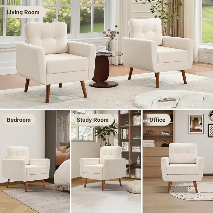 Tbfit Linen Fabric Single Sofa, Accent Chair, Mid Century Modern Armchair - Image 6