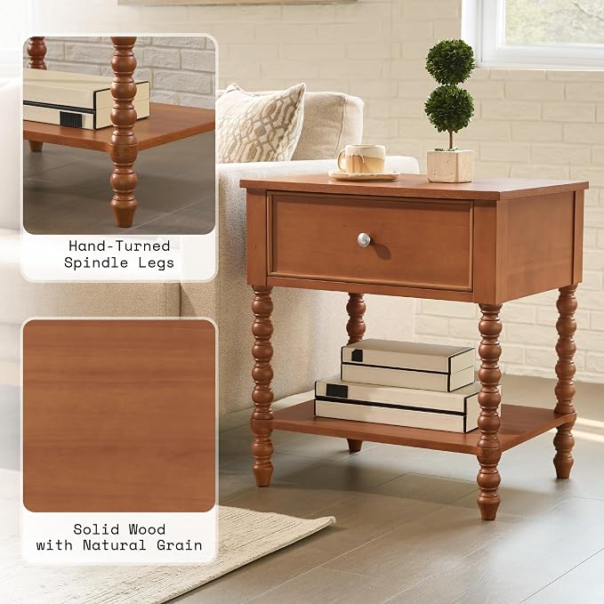 AMERLIFE 24" Wooden Nightstand, Vintage Bedside Table - Image 7