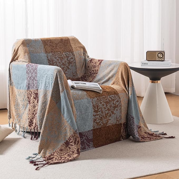 Bohemian Chenille Throw Blanket, Boho Jacquard Tassels Cover - Image 3