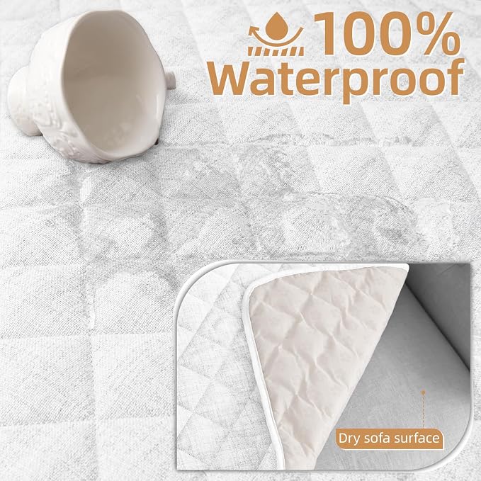 Dog Couch Cover for Sofa 100% Waterproof Faux Linen Sofa Covers for 3 Cushion - Image 3