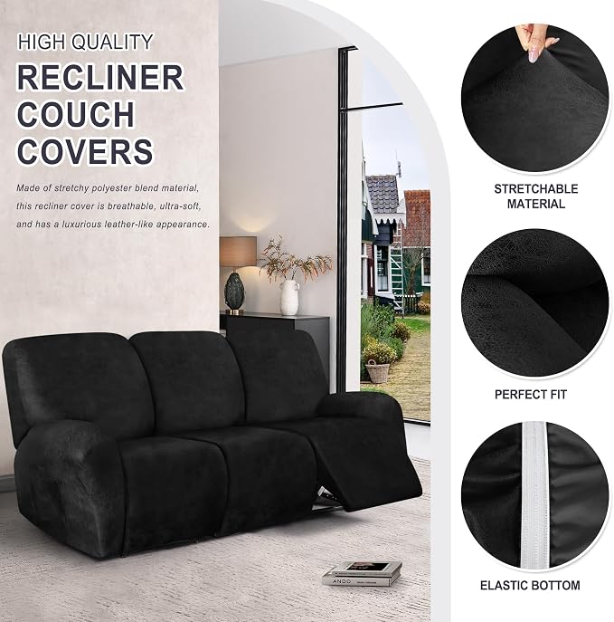 ANARACHON Leather Look Recliner Couch Cover, 8-Pieces Stretch Recliner Sofa - Image 4