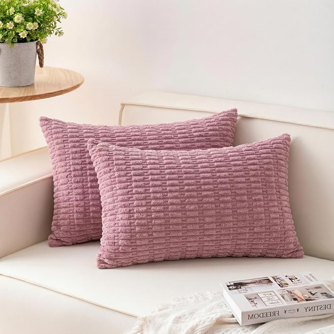 Pack of 2 Corduroy Decorative Throw Pillow Covers 12x24 Inch Soft Striped by Unknown