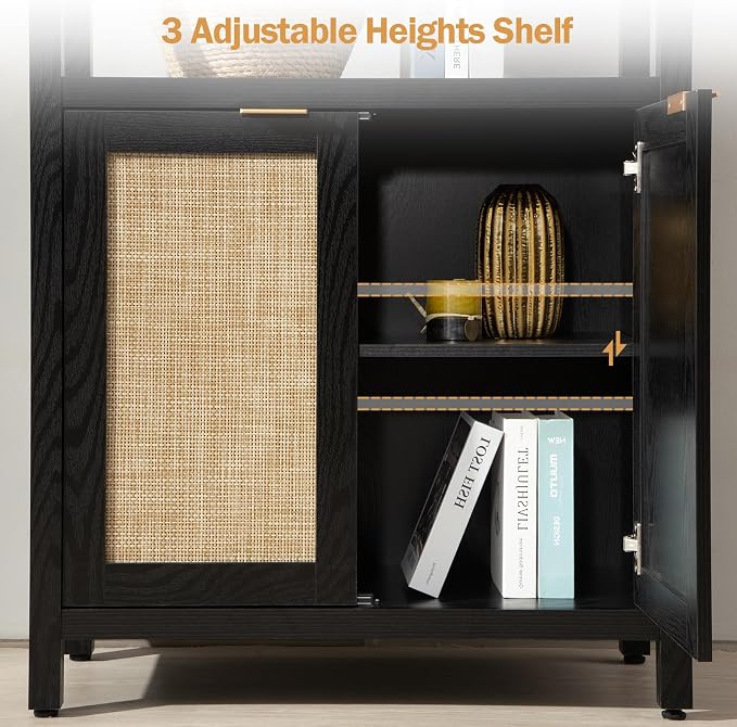 SICOTAS Bookshelf 5 Tier Book Shelf Rattan Boho 71" Tall Bookcase - Image 6