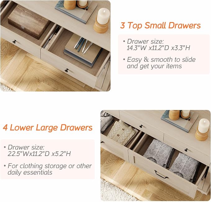 WAMPAT Beige 7 Drawers Dresser for Bedroom, Wide Chest of Drawers Kids Dresser - Image 5