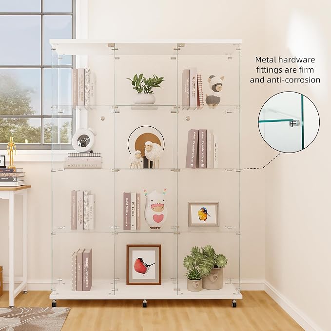 FLYMUHJIA Curio Cabinets with Glass Doors Modern Glass Shelves Tempered Glass - Image 8