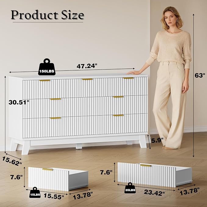 BORNOON Fluted 7 Drawer Dresser, 47.2" Wide Modern Boho Chest of Drawers - Image 2