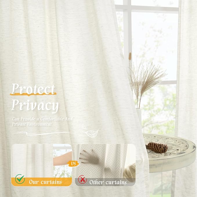 LAMIT Natural Linen Curtains 63 Inch Length - Image 5